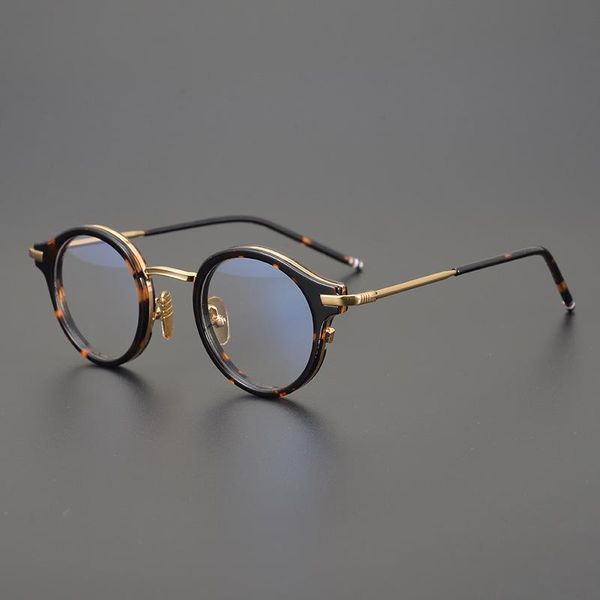 

fashion sunglasses frames eye frame men's myopia retro round titanium women's hand-made glasses large color changing, Black