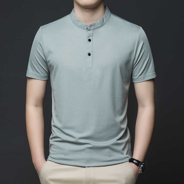 

summer cotton tshirt men's solid color stand collar trend tshirt, White;black