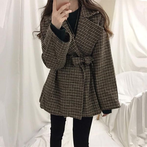 

fashion women spring autumn plaid blazers jackets female korean loose suits coat chic office ladies tweed blazer outerwear wb91, White;black