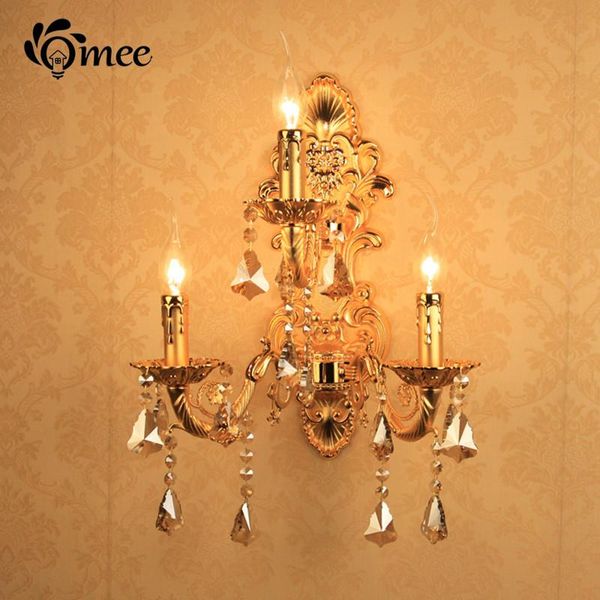 

europe gold alloy led crystal sconce lamp indoor wall lamps with 3 lights golden for bedroom/livin lighting