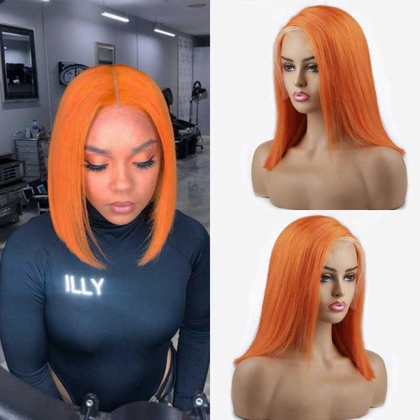 

ginger short bob human hair wigs blonde transparent lace front wig 13*1 remy peruvian straight orange part, Black;brown