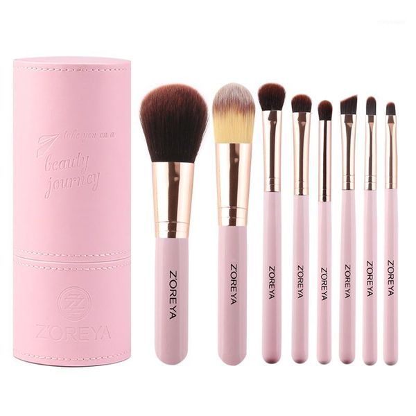 

wooden handle makeup brush 8 rayon barrels for beginners portable set1