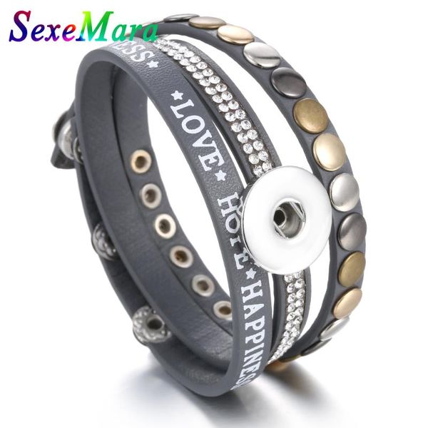 

charm bracelets snap button jewelry leather 18mm buttons bracelet punk rivet love hope happiness for gift, Golden;silver