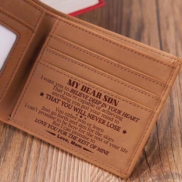 

wallets to son men's boy's wallet genuine engraving laser leather purse card holder bifold purses retro from gift, Red;black