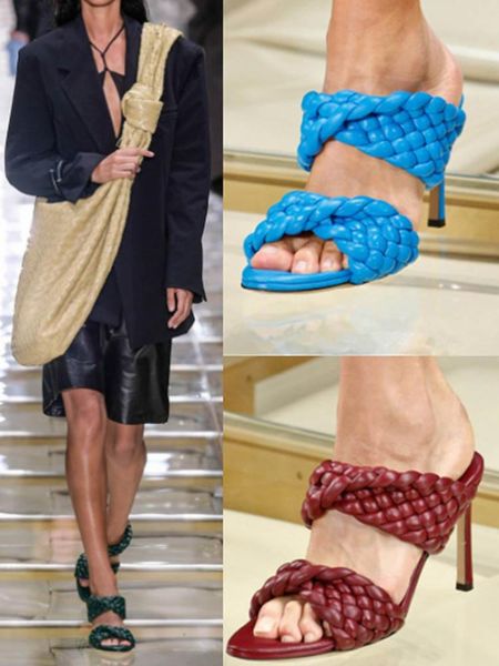 

slippers fashion woven open toe high heel leather woman summer large size custom make 43, Black