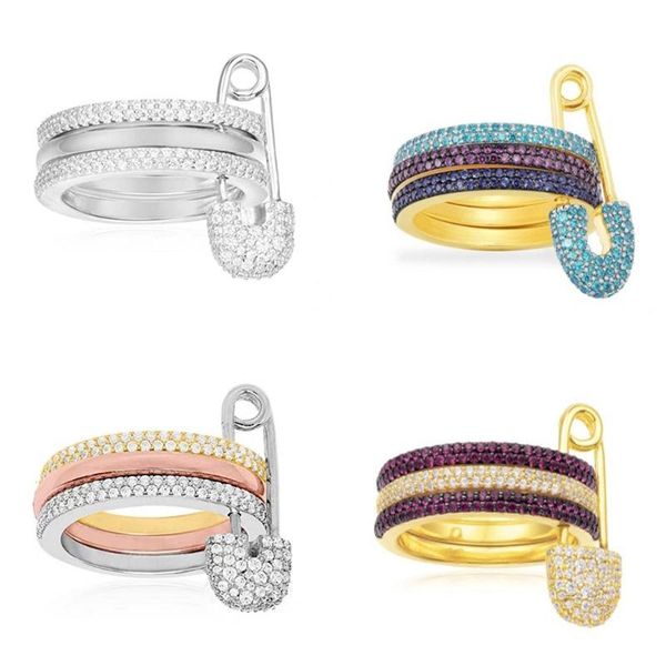 

cluster rings 925 sterling silver classic pin clip simple removable washable three circle index finger female diamond 18k gold for women, Golden;silver