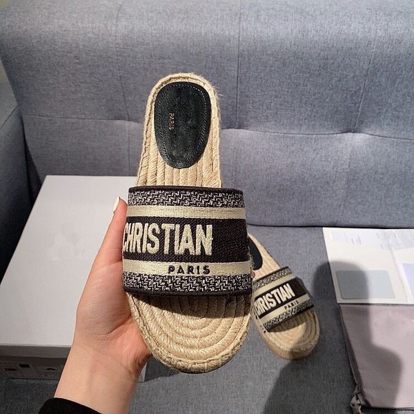

d family fisherman's shoes summer 2021 new canvas embroidered slippers straw woven sandals leisure women's zly zly, Black