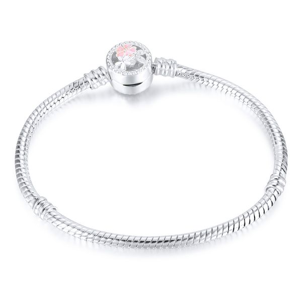 

1pcs flower silver plated bracelets snake chain fit charm beads for pandora bangle bracelet women girl gifts br010, Golden;silver