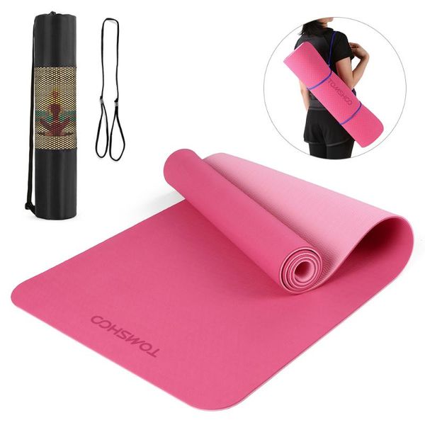 

double dual-colored thicken yoga mat sports anti-slip exercise for fitness workouts with carrying strap and bag mats