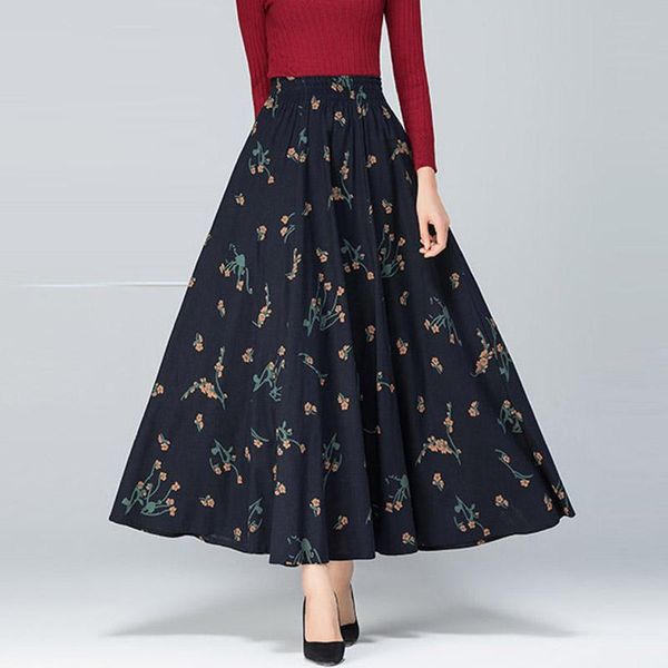 

skirts 2021 spring female casual retro vintage simple large plus size 7xl 8xl cotton linen floral maxi long ladies skirt women, Black