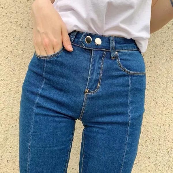 

women jagged hem skinny jeans with pintuck denim pants women's, Blue