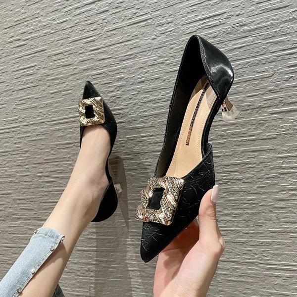 

sandals rhinestone shoes for women hollow 2021 summer stiletto banquet bridesmaid bride high heels, Black