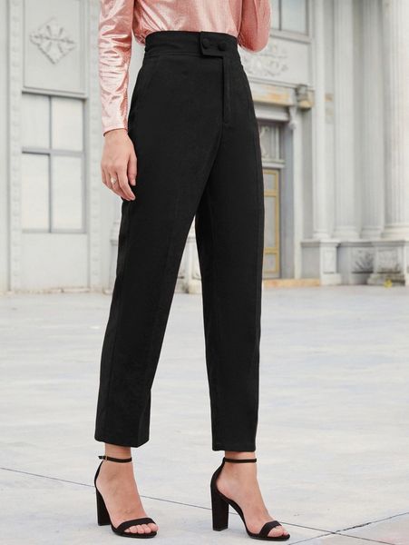 

slant pocket high waist tailored pants f76c#, Black;white