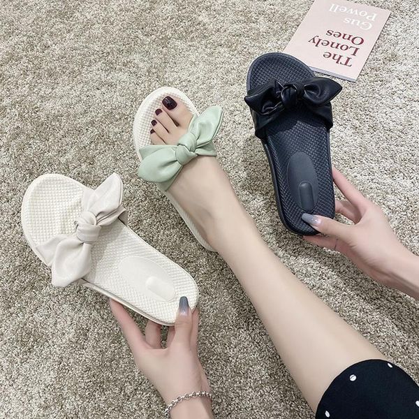 

slippers shoes med butterfly-knot flat slipers women shale female beach slides fashion sabot luxury summer pu cas bza5, Black