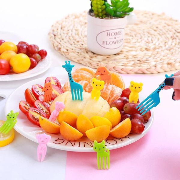 

forks 1set mini kids animal farm fruit fork cartoon snack cake dessert toothpick lunch party decoration random color