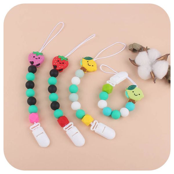 

baby pacifier chain holders silicone pacifiers clips newborn accessories teether teething beads teeth practice toys fruits infant feeding b7