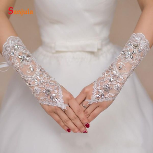 

bridal gloves 1 pack / 10 pieces wholesale ivory white lace wedding rhinestones beaded glove fingerless mariage s02