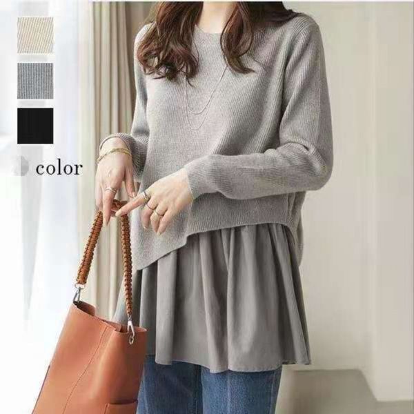 

women's sweaters [ewq] corÃ©ia chique feminino cinza camisola outono inverno assimÃ©trico tricÃ´ emenda manga longa falso duas peÃ§as 16e4, White;black