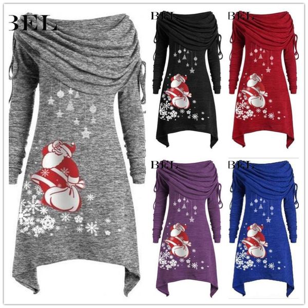 

winter autumn christmas prom sweatshirts santa claus snowflake print foldover collar ruched irregular hoodies tunic women's &, Black