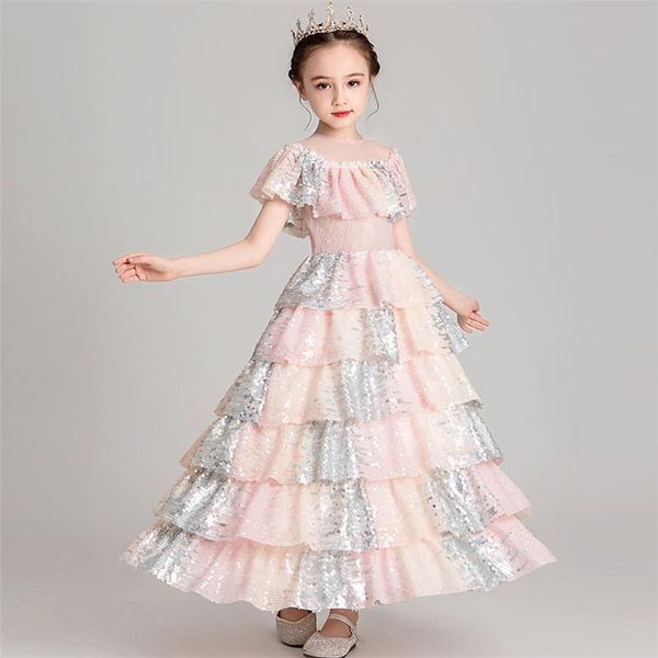 

2021luxury model show catwalk first communication evening party ceremony dress children girls sequined design birthday girl's dresses, Red;yellow