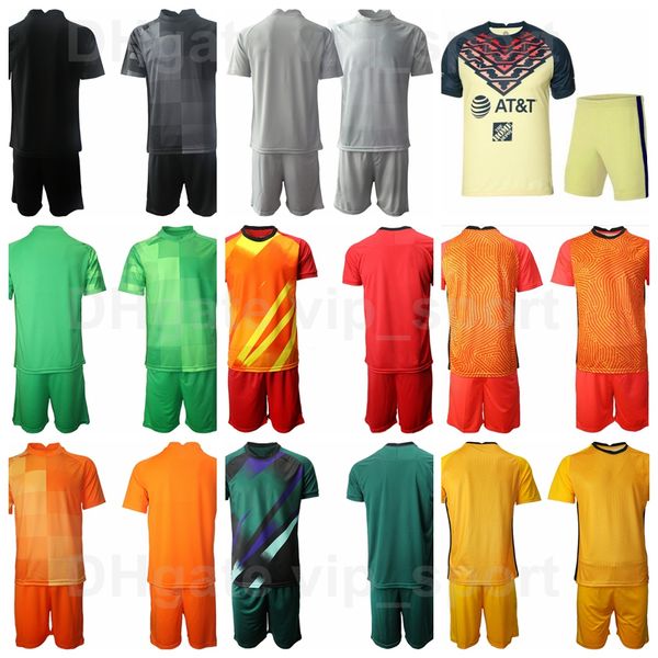 

men soccer club america gk 27 oscar jimenez jersey set goalkeeper 13 guillermo ochoa breathable mexico liga mx goalie football shirt kits un, Black