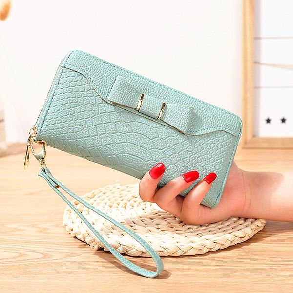 

wallets 2021 crocodile bow women's large capacity single pull wallet long, Red;black