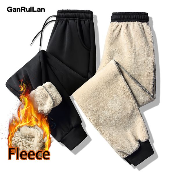 

men's winter pants outside warm joggers thicken male sweatpants heavyweight streetwear fleece trousers men b0843 210518, Black