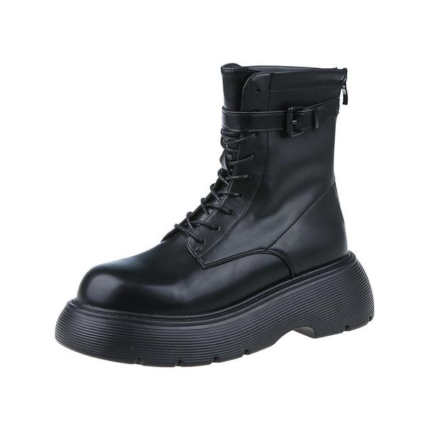 

boots motorcycle women's winter soft leather shoes black botas wedges female lace up platforms women white mujer plus size