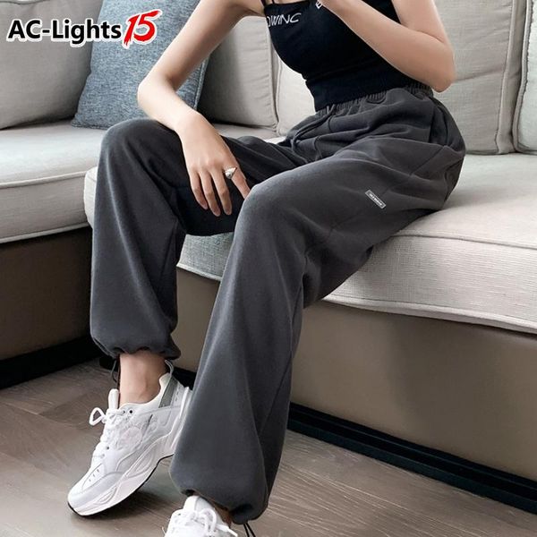 

women's pants & capris white gray sweatpants 2021 autum baggy loose women sports candy colors trousers joggers streetwear, Black;white