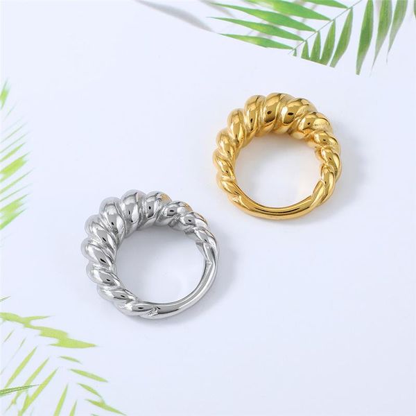 

cluster rings stainless steel spiral twisted for women gold silver color geometry braided shape fashion jewelry accessories gifts, Golden;silver