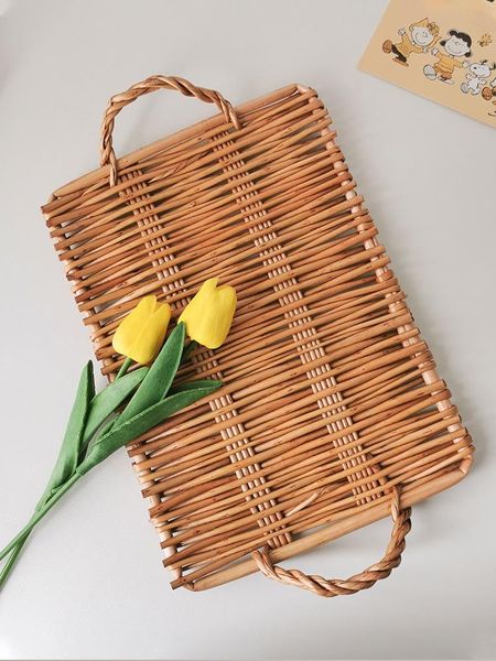 

dishes & plates hand woven natural rattan plate dinner support sushi fruit bread dessert dining room home decor