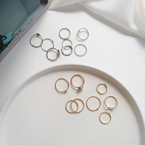 

cluster rings korean simple geometric disc hip hop personalized joint ring non adjustable set index finger ring1614, Golden;silver