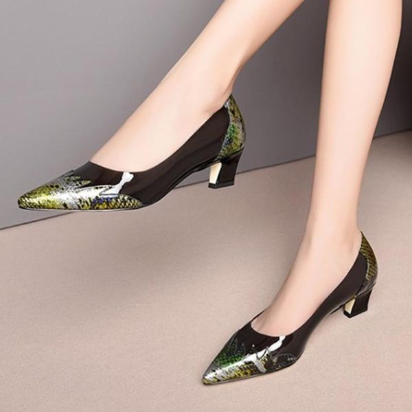 

dress shoes 2021 prints women genuine leather high heels party wedding woman poined toe spring summer basic pumps, Black