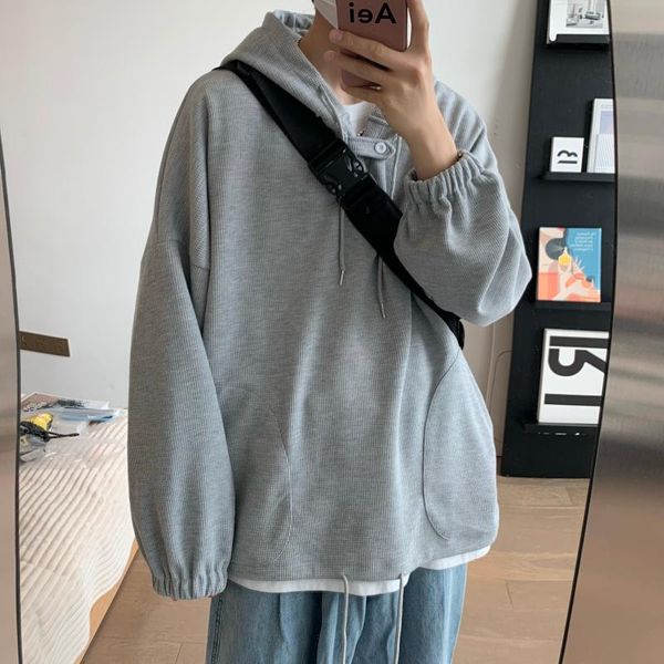 

men's hoodies & sweatshirts literary waffle hooded loose sweater, Black