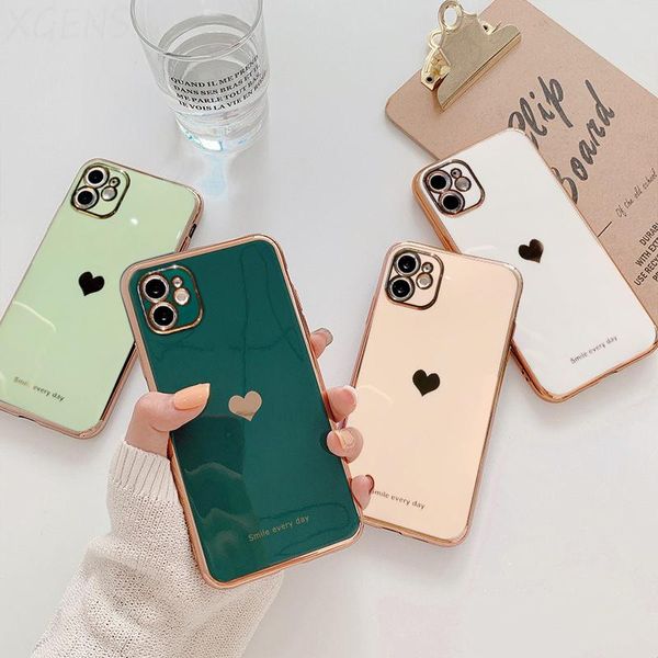 

cell phone pouches electroplated love heart case for 12pro 12 11 pro max xr xs 8 plus shockproof protective back cover capa