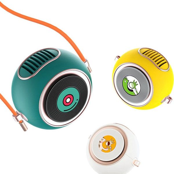 

cute round hanging neck fan usb charging small air cooler portable mini lanyard handheld cartoon electric fans