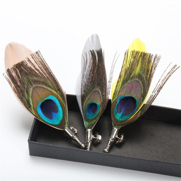 

peacock feather brooches for women men feathers brooch decorative lapel pin suit broochespins vintage broche wedding party 2pcs, Gray