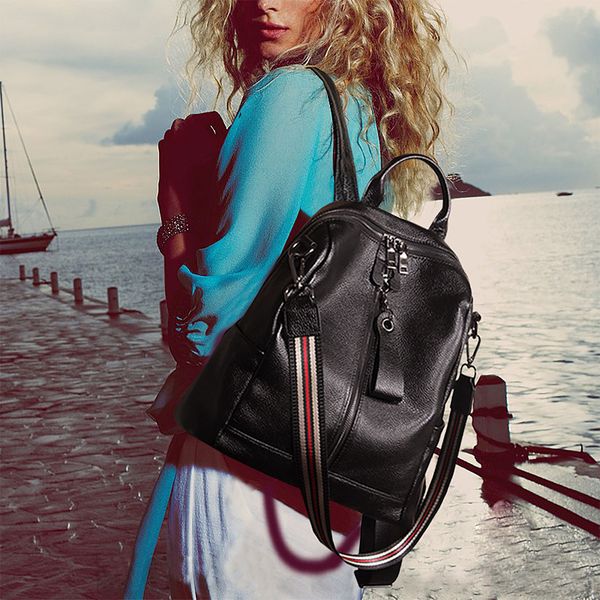 

2021 backpack trendy leather fashion versatile women's travel bag