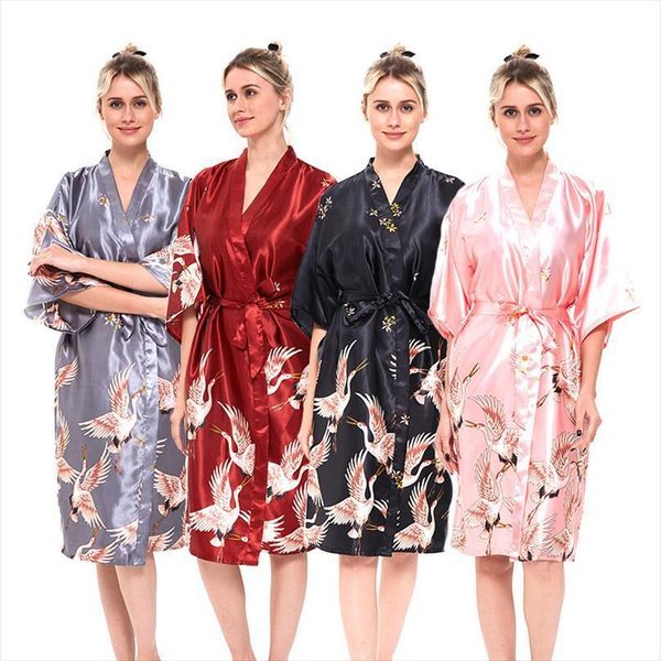 

pajamas summer ice womens sleepwears silk robe with sleeves plus size bathrobes comfortable home bridal dressing gown, Black;red