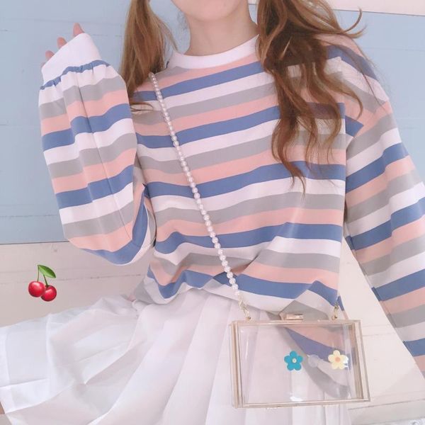 

women's hoodies & sweatshirts 2021 japanese long sleeve sweet preppy style pullover casual sweatshirt autumn women striped hoodie loose, Black