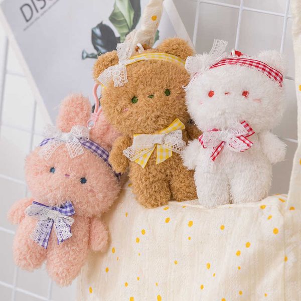 

13cm kawaii bear rabbit cat plush pendant toys sweet cute keychain dolls stuffed soft for girly bag cup decor gift