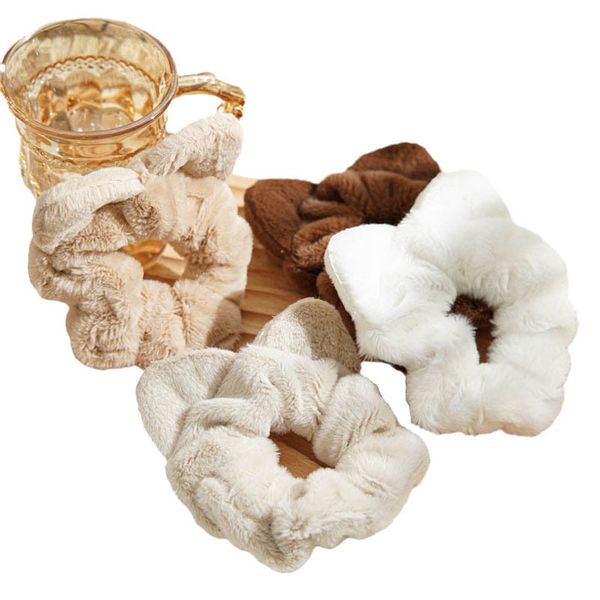 

girls hair accessories tie hairbands bands headbands for childrens winter plush velvet ring hoop elastic rope b9342, Slivery;white