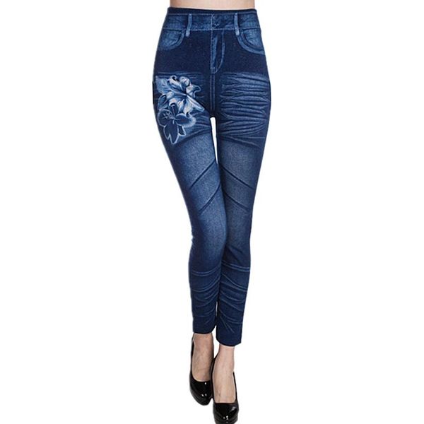 

women's leggings normov woman fashion jeans print ankle-length polyester mid waist spandex straight slim women plus size, Black