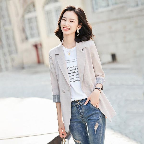 

women's suits & blazers pink jacket three-quarter sleeve korean 2021 summer temperament leisure thin slim fit small suit blazer femme, White;black
