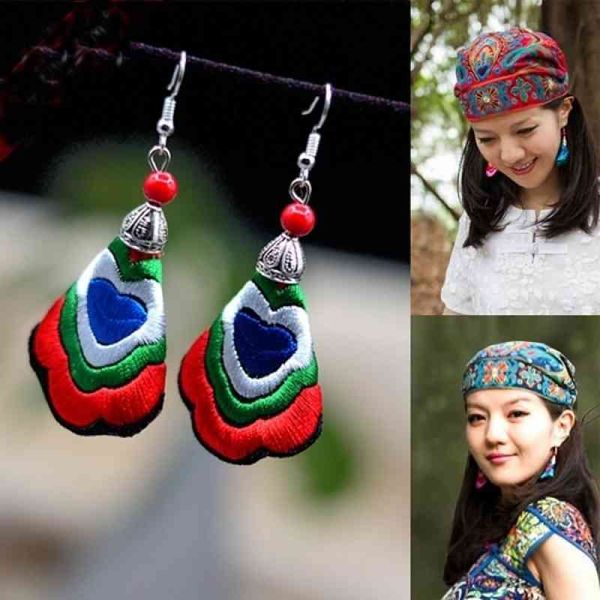 

charms earrings cloth ethnic style jewelry embroidered flower cheongsam long female tassels versatile temperament, Golden