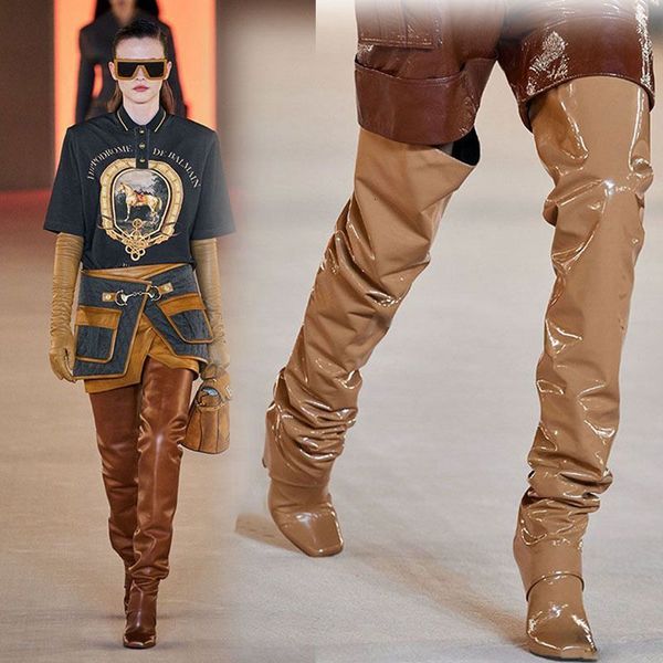 

boots botas femininas quadradas e acima dos joelhos, novo modelo de inverno na moda para mulheres, salto alto da coxa, sapatos p125, Black