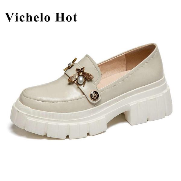 

vichelo spring recommend genuine leather round toe high heels metal decoration beauty girls slip on fashion women pumps l37 dress shoes, Black