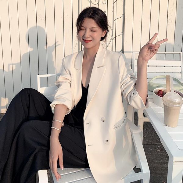 

loose blazer women lose double breasted coat jacket white elegant lady spring marynarka damska female clothing ed50xz women's suits &, White;black