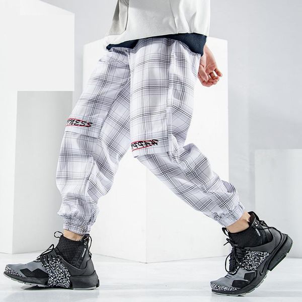 

men's pants 2021 retro port wind loose wide leg beaming overalls autumn wild plaid stripes boys casual trousers, Black