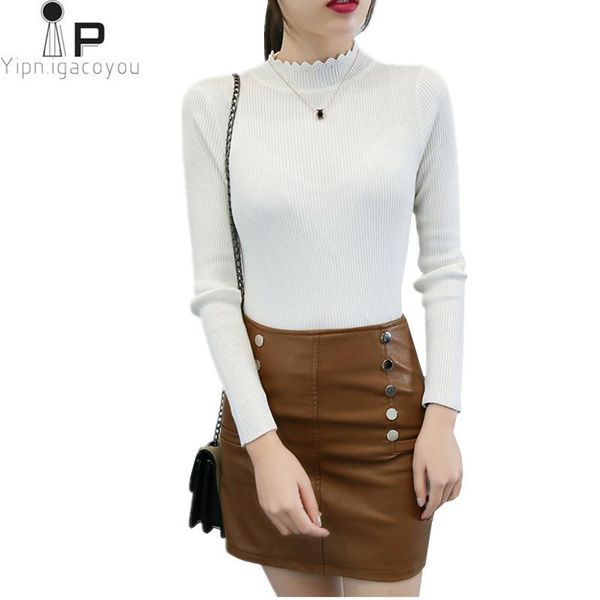 

women's sweaters 2021 autumn short knitwear sweater pullover korean fashion half high collar black white slim knitted women, White;black